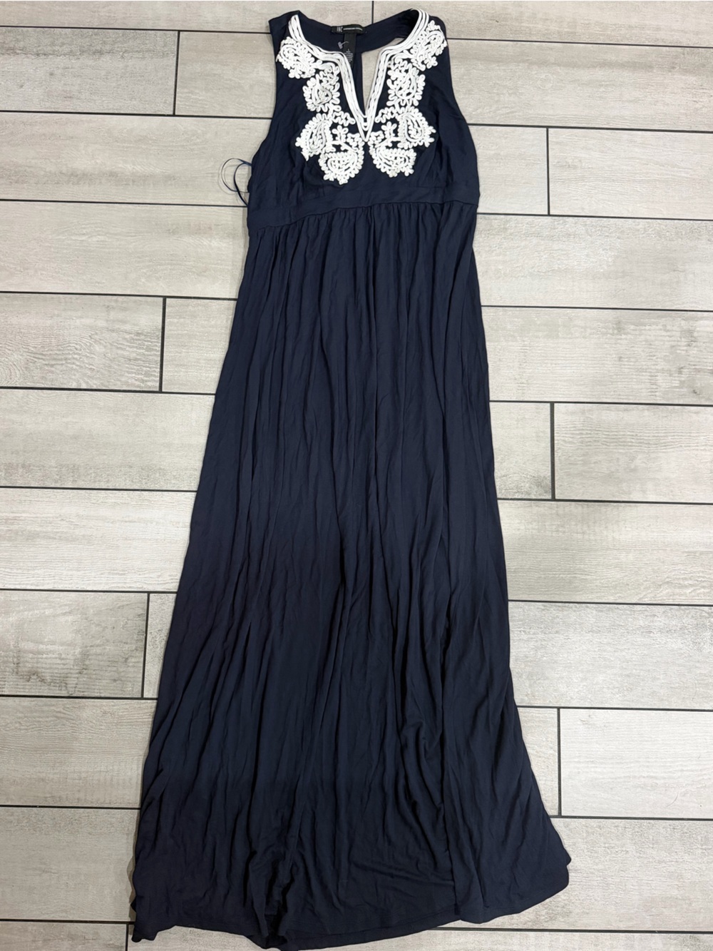 INC International Concepts Navy Maxi Skirt with White Crochet Yoke